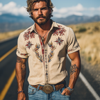 Men's Western-Style Embroidered Short-Sleeve Shirt