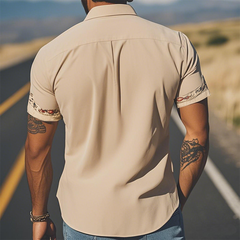 Men's Western-Style Embroidered Short-Sleeve Shirt