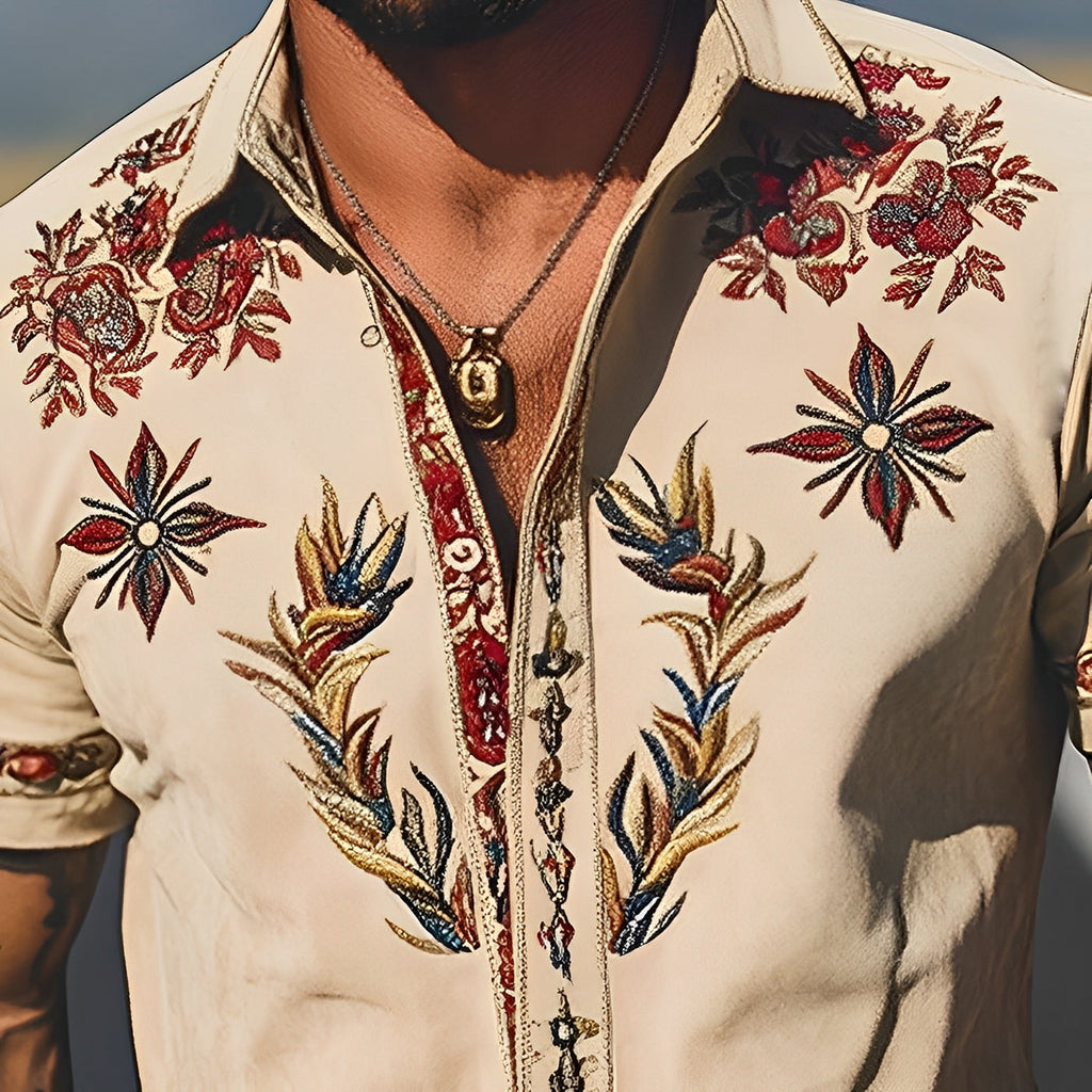 Men's Western-Style Embroidered Short-Sleeve Shirt
