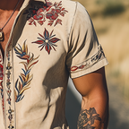 Men's Western-Style Embroidered Short-Sleeve Shirt