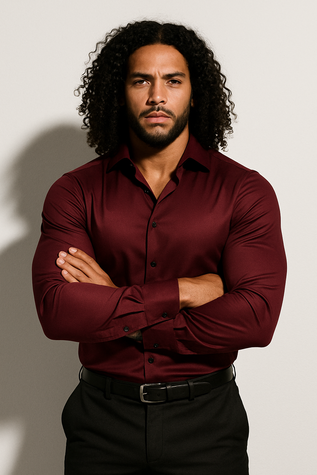 Men's Woven Dress Shirt with Sharp Point Collar and Button Cuffs