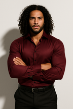 Men's Woven Dress Shirt with Sharp Point Collar and Button Cuffs