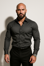 Men's Woven Dress Shirt with Sharp Point Collar and Button Cuffs