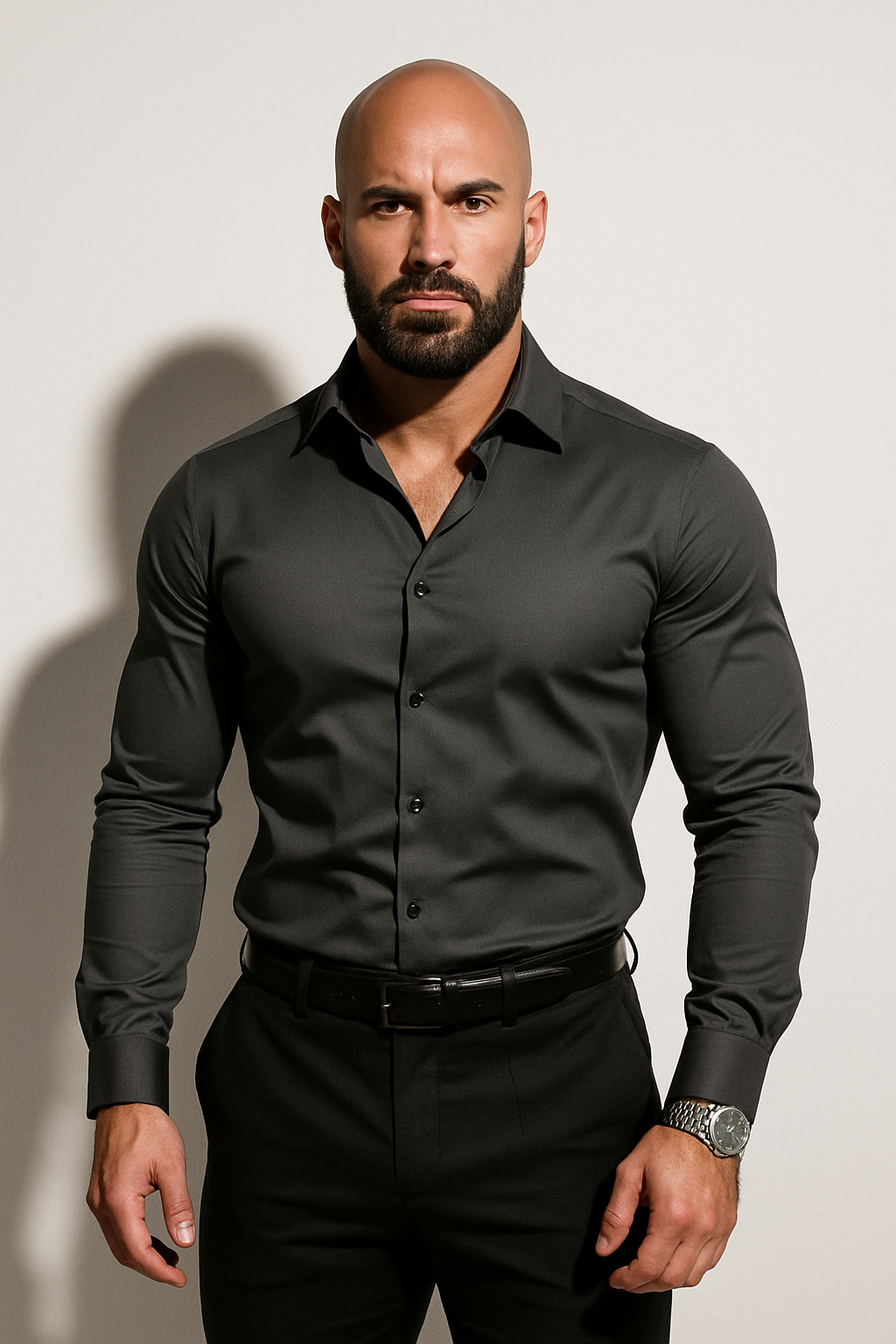 Men's Woven Dress Shirt with Sharp Point Collar and Button Cuffs