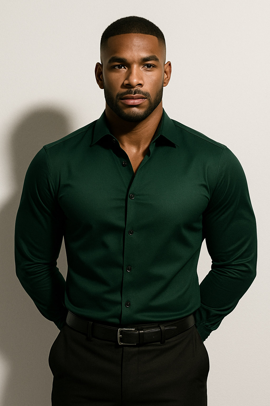 Men's Woven Dress Shirt with Sharp Point Collar and Button Cuffs