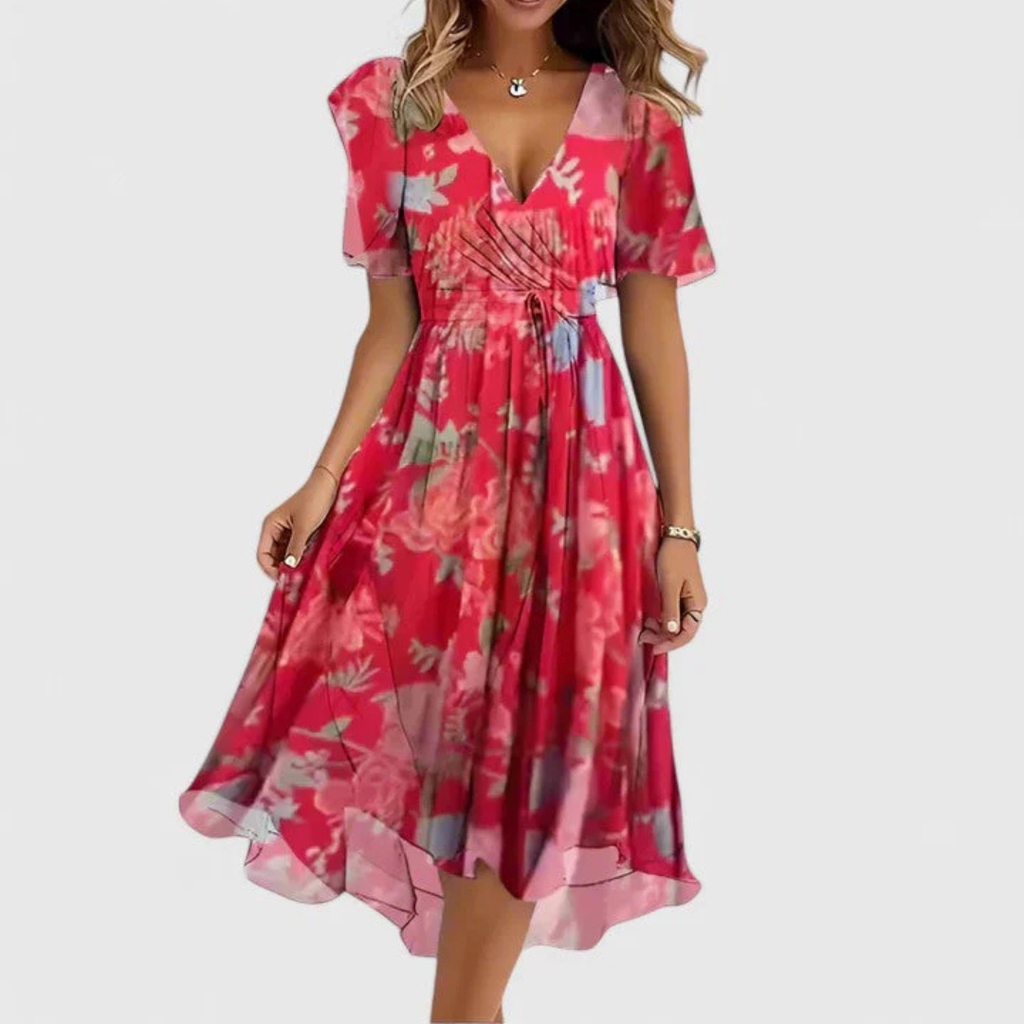 Floral V-Neck Midi Dress – Effortless Everyday Elegance