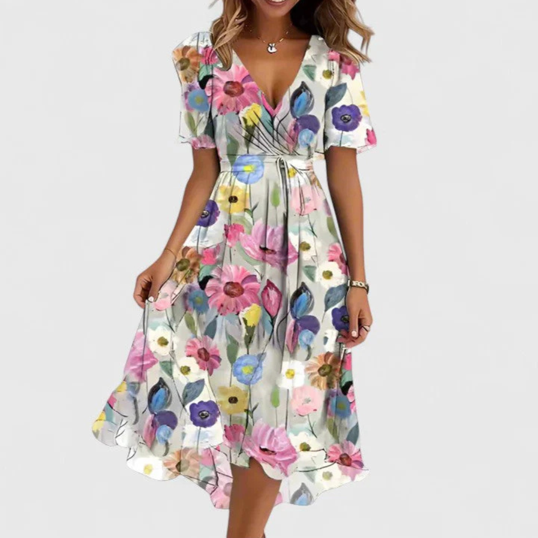 Floral V-Neck Midi Dress – Effortless Everyday Elegance