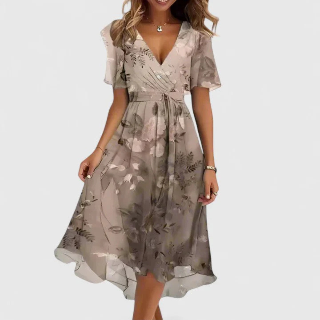 Floral V-Neck Midi Dress – Effortless Everyday Elegance