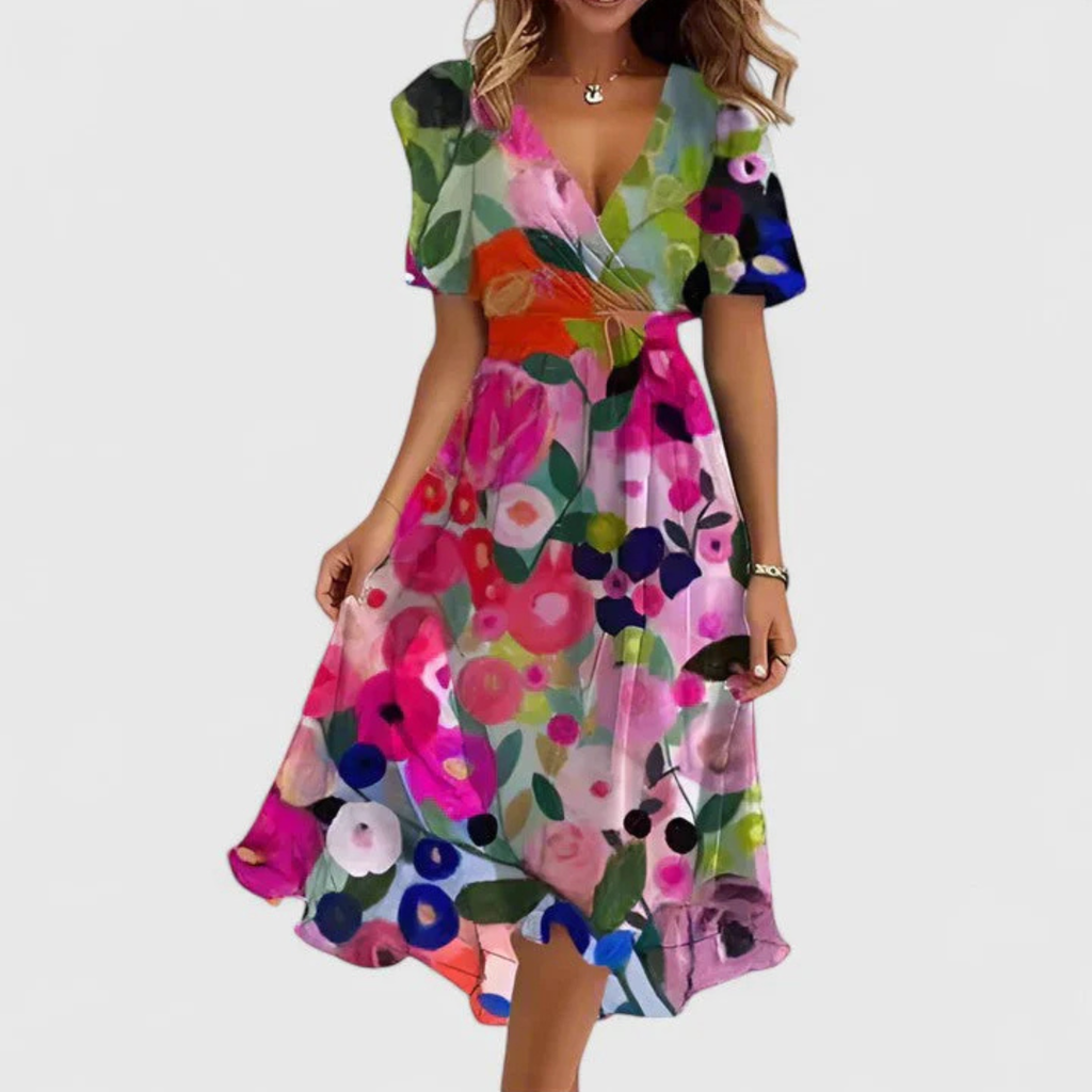 Floral V-Neck Midi Dress – Effortless Everyday Elegance