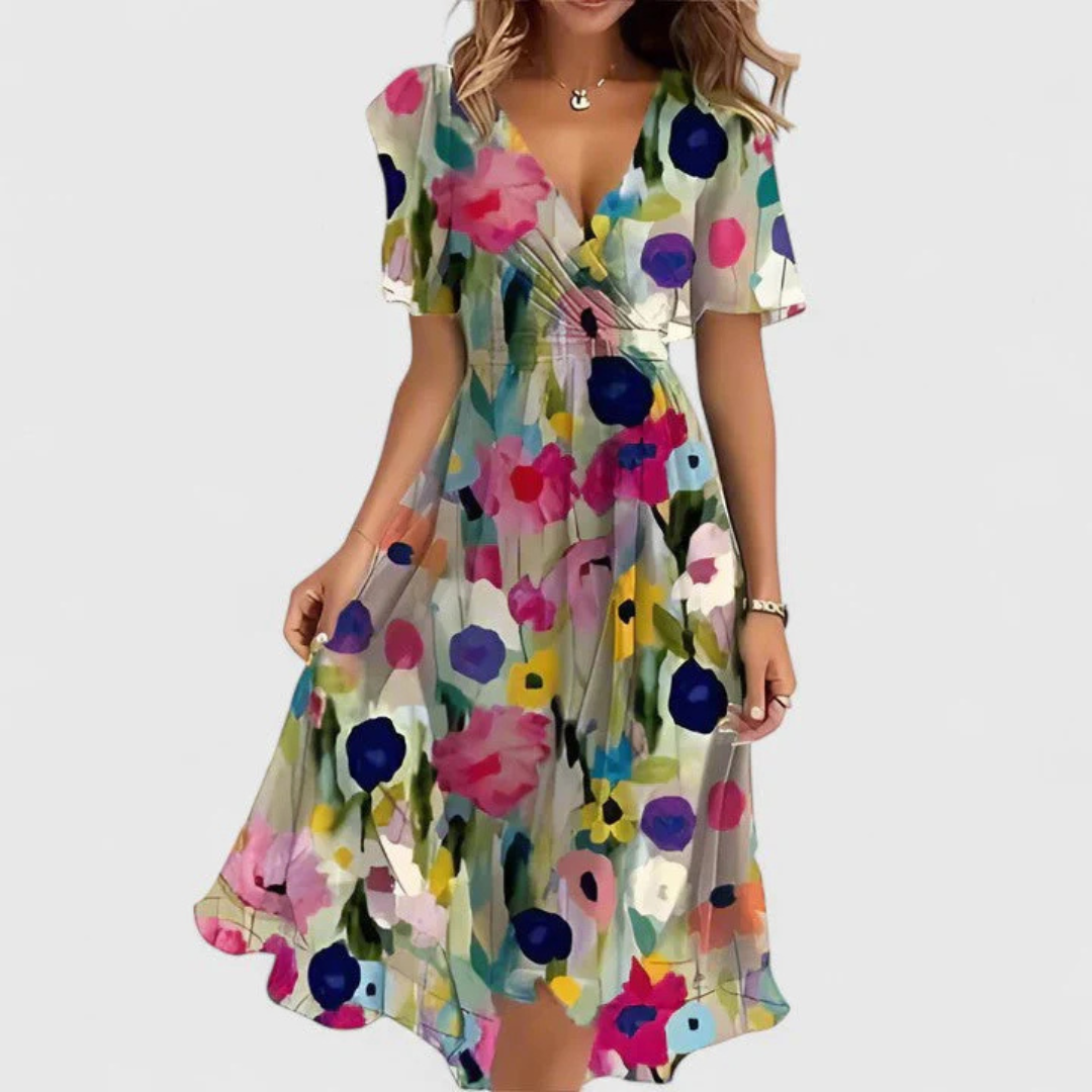 Floral V-Neck Midi Dress – Effortless Everyday Elegance