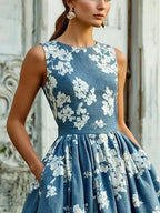 Floral Off-Shoulder Midi Dress with Flowy Swing Skirt