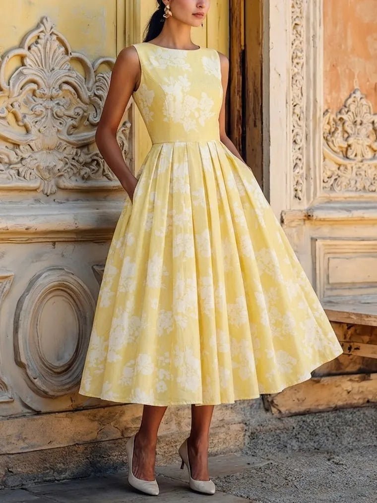 Floral Off-Shoulder Midi Dress with Flowy Swing Skirt