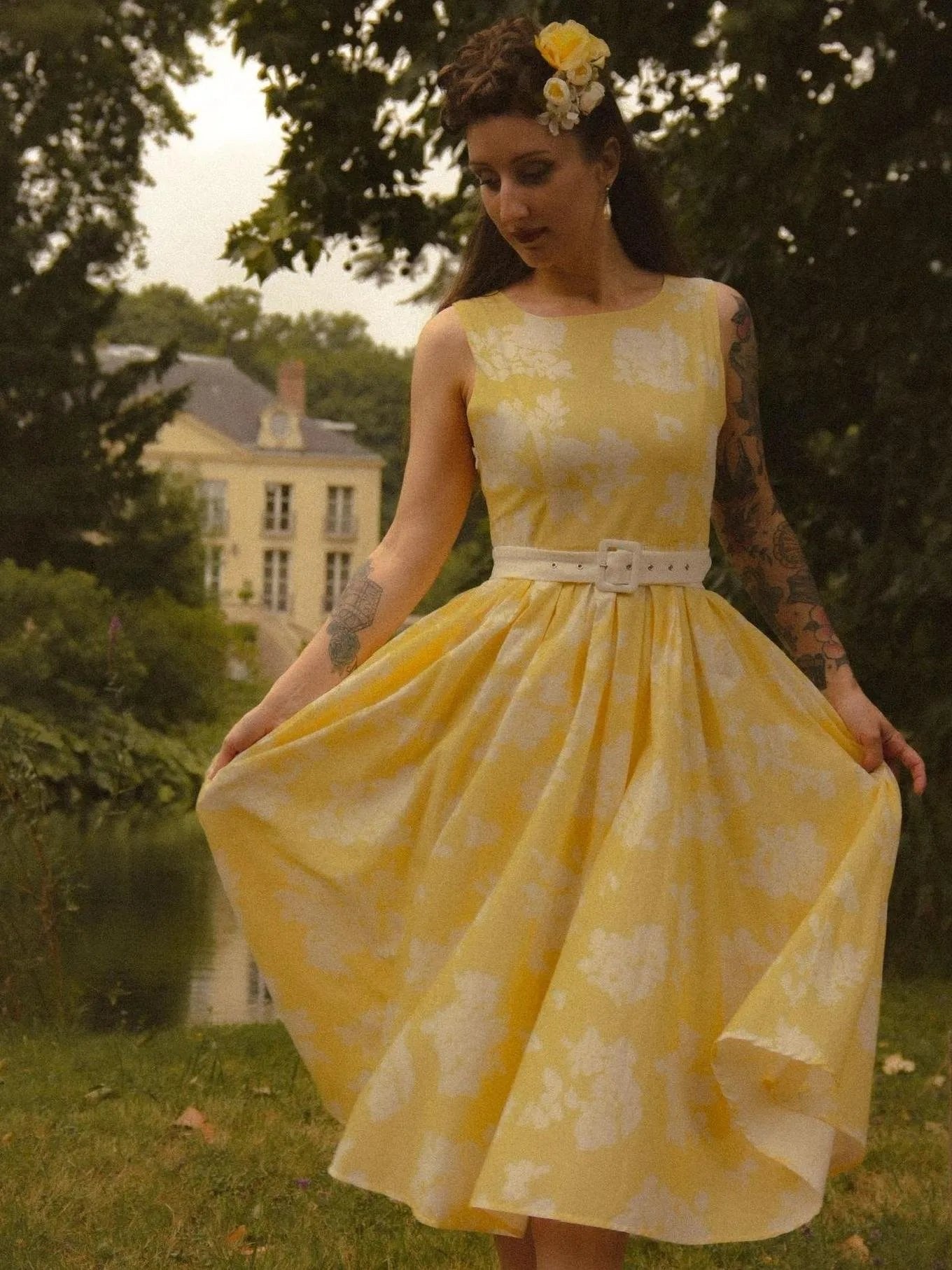 Floral Off-Shoulder Midi Dress with Flowy Swing Skirt
