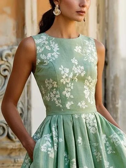 Floral Off-Shoulder Midi Dress with Flowy Swing Skirt