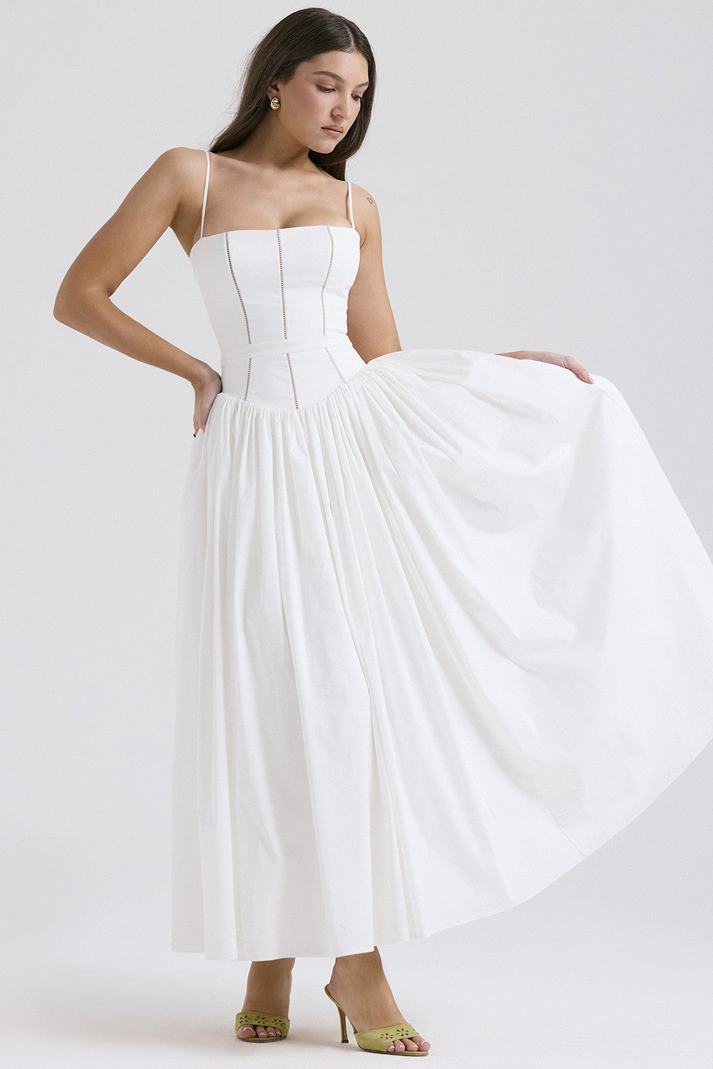Arvelle Pleated Strapless Midi Gowns for Wedding Guests
