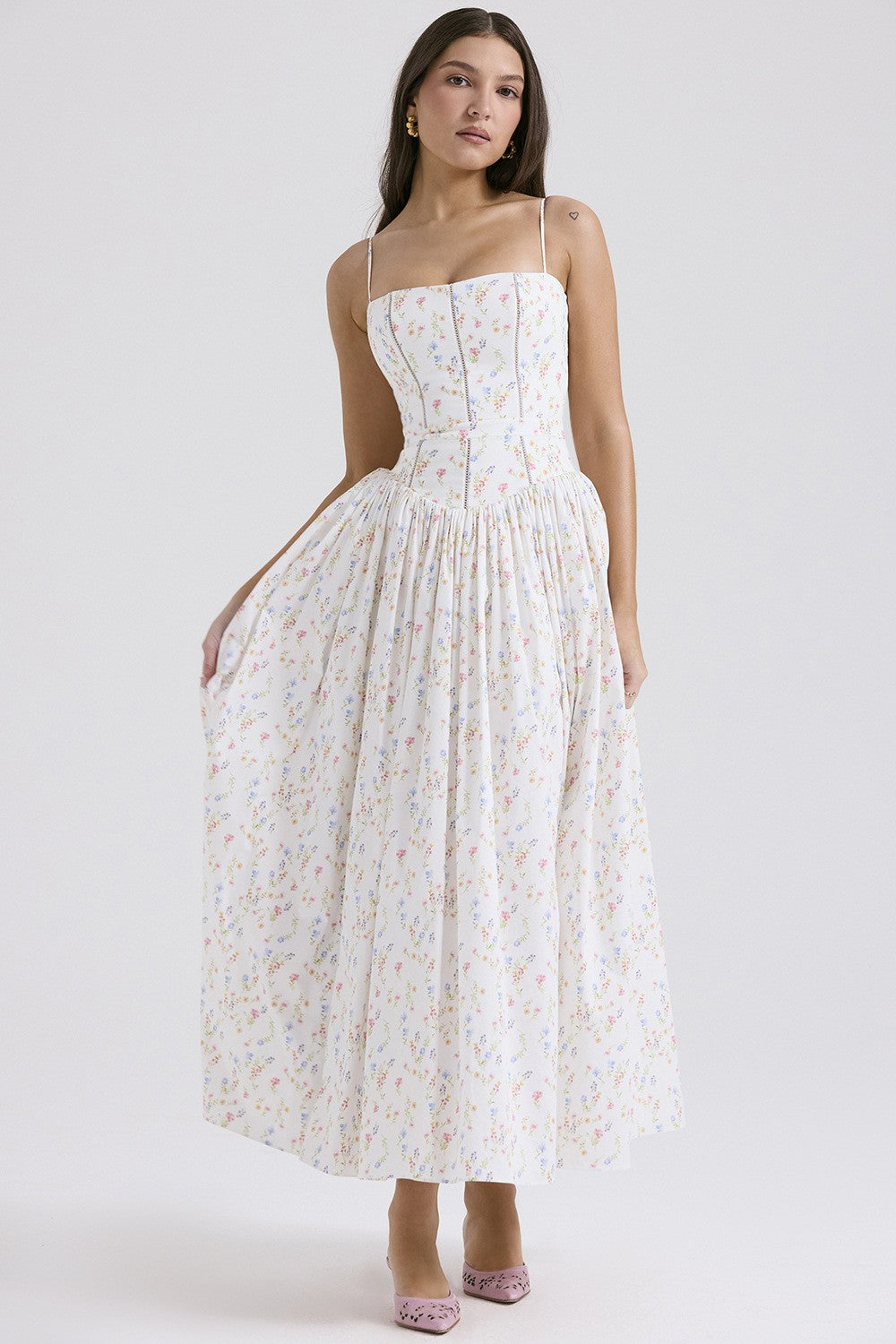 Arvelle Pleated Strapless Midi Gowns for Wedding Guests