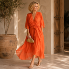 Monica | Elegant Wrap V-Neck Midi Gowns for Wedding Guests