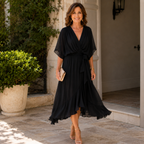 Monica | Elegant Wrap V-Neck Midi Gowns for Wedding Guests