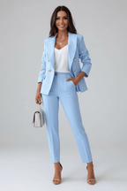 Chic Two-Piece Woven Pant Suit with Notched Lapel and Sleek Straight-Leg Trousers