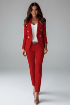 Chic Two-Piece Woven Pant Suit with Notched Lapel and Sleek Straight-Leg Trousers
