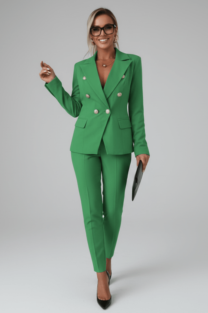 Chic Two-Piece Woven Pant Suit with Notched Lapel and Sleek Straight-Leg Trousers