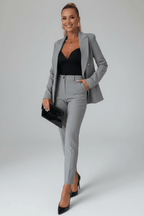 Chic Two-Piece Woven Pant Suit with Notched Lapel and Sleek Straight-Leg Trousers