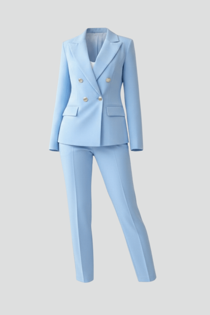 Chic Two-Piece Woven Pant Suit with Notched Lapel and Sleek Straight-Leg Trousers