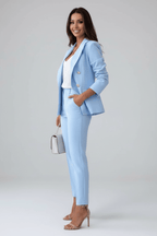Chic Two-Piece Woven Pant Suit with Notched Lapel and Sleek Straight-Leg Trousers