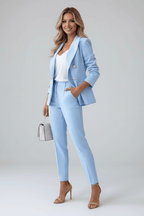Chic Two-Piece Woven Pant Suit with Notched Lapel and Sleek Straight-Leg Trousers