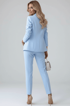 Chic Two-Piece Woven Pant Suit with Notched Lapel and Sleek Straight-Leg Trousers