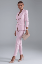 Chic Two-Piece Woven Pant Suit with Notched Lapel and Sleek Straight-Leg Trousers