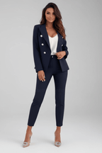 Chic Two-Piece Woven Pant Suit with Notched Lapel and Sleek Straight-Leg Trousers