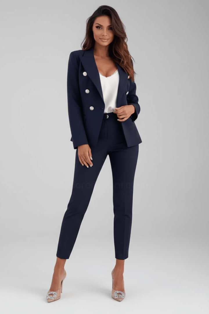 Chic Two-Piece Woven Pant Suit with Notched Lapel and Sleek Straight-Leg Trousers