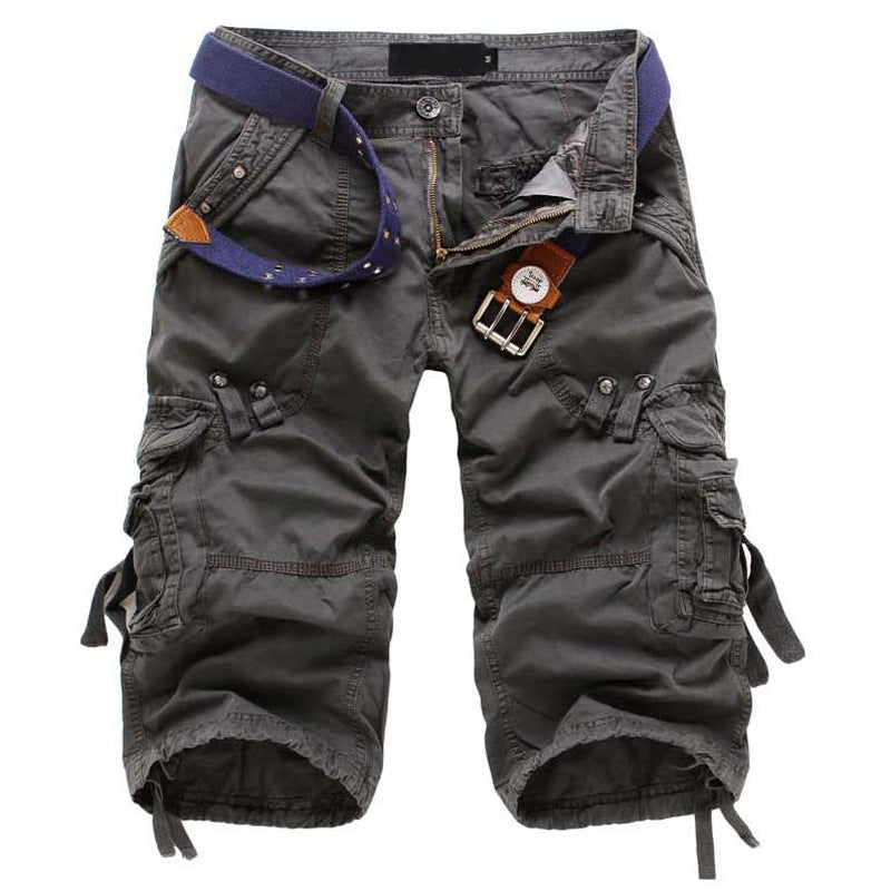 Rugged Utility Cargo Shorts with Belt and Flap Pockets