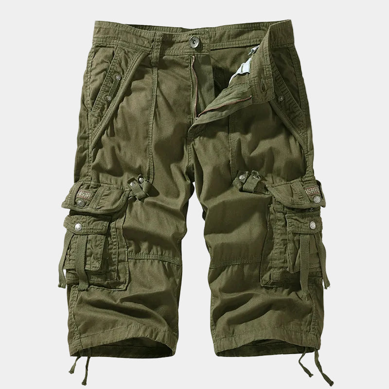 Rugged Utility Cargo Shorts with Belt and Flap Pockets