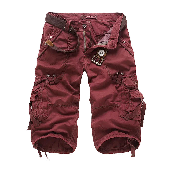 Rugged Utility Cargo Shorts with Belt and Flap Pockets