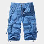 Rugged Utility Cargo Shorts with Belt and Flap Pockets
