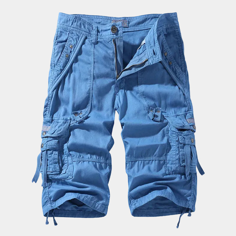Rugged Utility Cargo Shorts with Belt and Flap Pockets