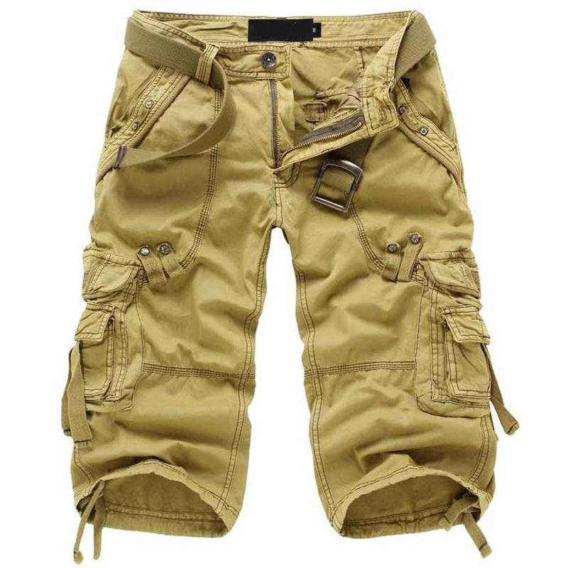 Rugged Utility Cargo Shorts with Belt and Flap Pockets