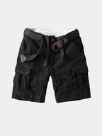 Rugged Twill Cargo Shorts with Web Belt and Flap Pockets