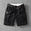 Rugged Twill Cargo Shorts with Web Belt and Flap Pockets