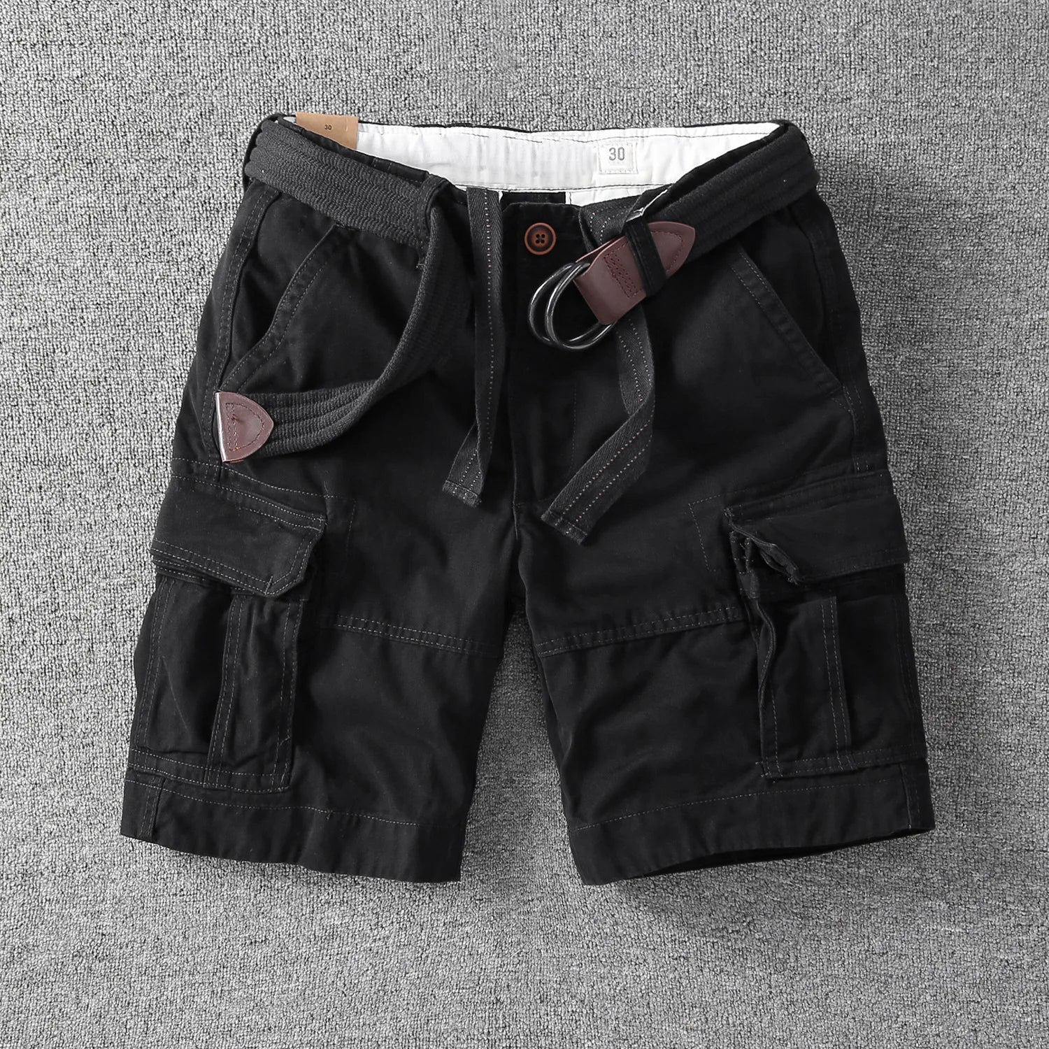 Rugged Twill Cargo Shorts with Web Belt and Flap Pockets