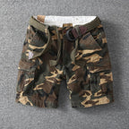 Rugged Twill Cargo Shorts with Web Belt and Flap Pockets