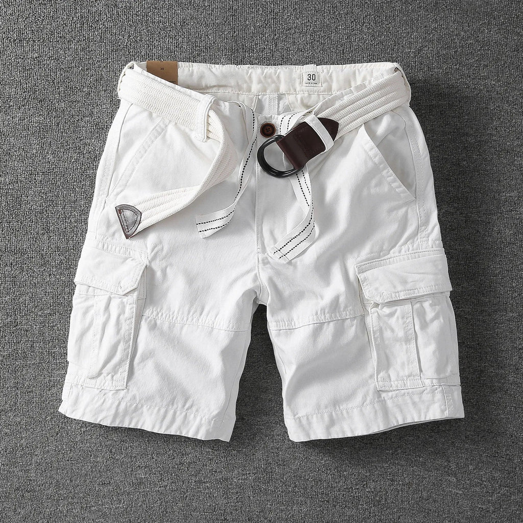 Rugged Twill Cargo Shorts with Web Belt and Flap Pockets