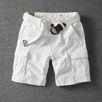 Rugged Twill Cargo Shorts with Web Belt and Flap Pockets