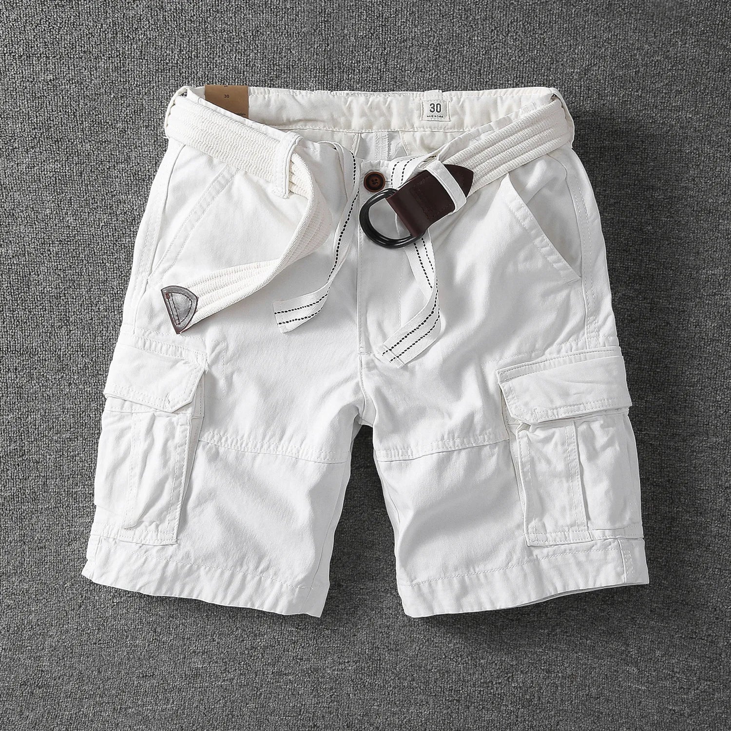 Rugged Twill Cargo Shorts with Web Belt and Flap Pockets