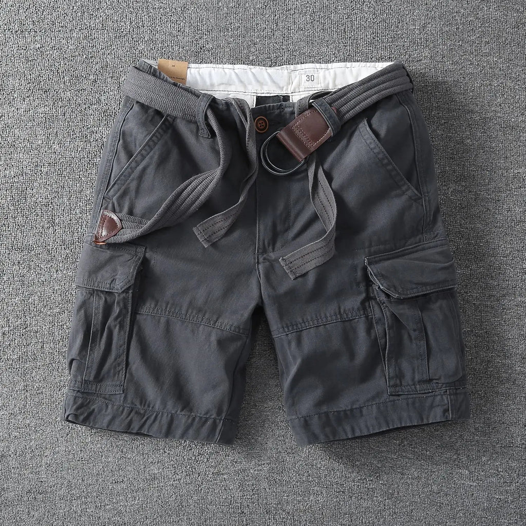 Rugged Twill Cargo Shorts with Web Belt and Flap Pockets