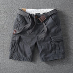 Rugged Twill Cargo Shorts with Web Belt and Flap Pockets