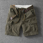 Rugged Twill Cargo Shorts with Web Belt and Flap Pockets