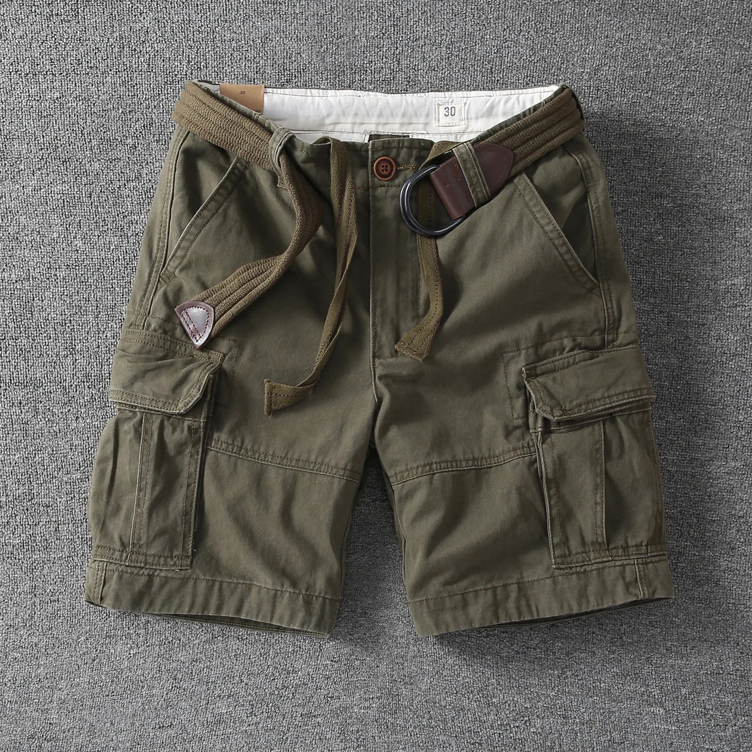 Rugged Twill Cargo Shorts with Web Belt and Flap Pockets